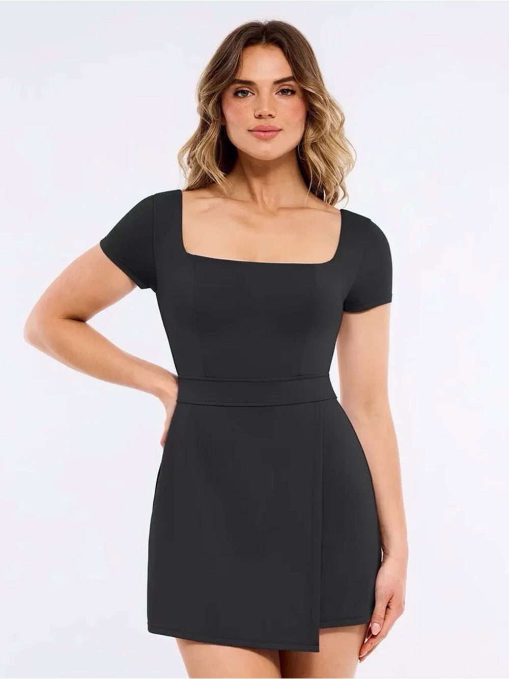 Square-Neck Shapewear Sculpting Black Mini Dress - Picture 5 of 5